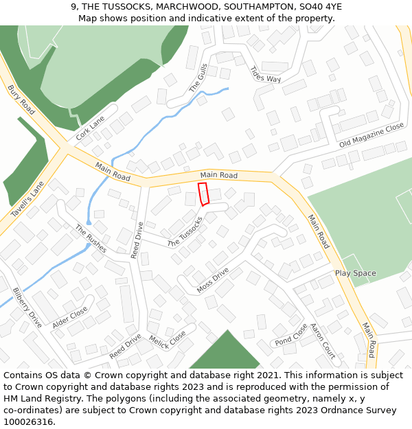 9, THE TUSSOCKS, MARCHWOOD, SOUTHAMPTON, SO40 4YE: Location map and indicative extent of plot