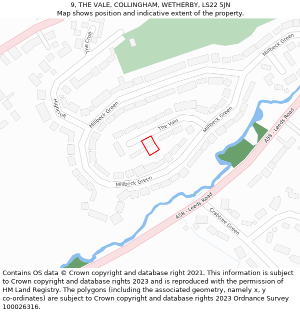 9, THE VALE, COLLINGHAM, WETHERBY, LS22 5JN: Location map and indicative extent of plot