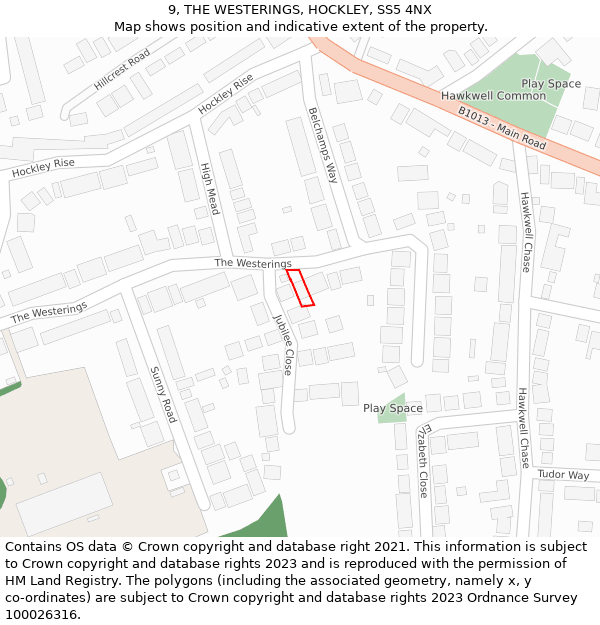 9, THE WESTERINGS, HOCKLEY, SS5 4NX: Location map and indicative extent of plot