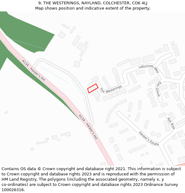 9, THE WESTERINGS, NAYLAND, COLCHESTER, CO6 4LJ: Location map and indicative extent of plot