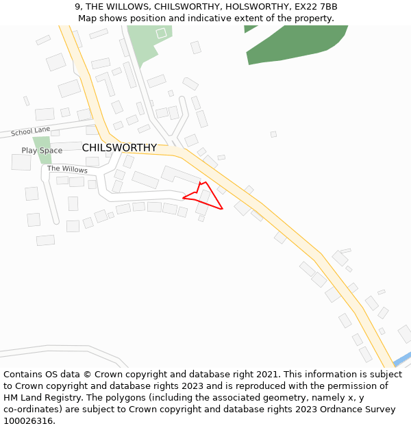 9, THE WILLOWS, CHILSWORTHY, HOLSWORTHY, EX22 7BB: Location map and indicative extent of plot