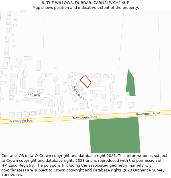 9, THE WILLOWS, DURDAR, CARLISLE, CA2 4UP: Location map and indicative extent of plot