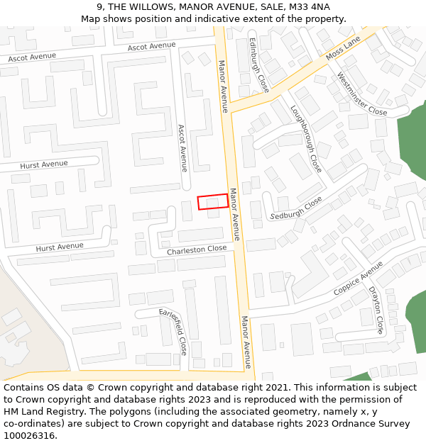 9, THE WILLOWS, MANOR AVENUE, SALE, M33 4NA: Location map and indicative extent of plot