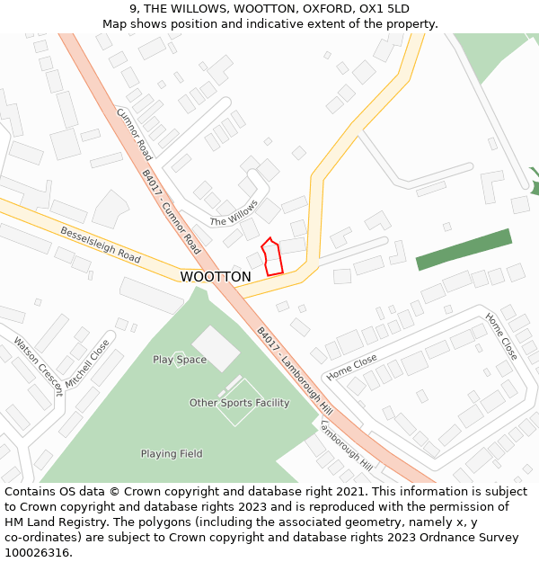 9, THE WILLOWS, WOOTTON, OXFORD, OX1 5LD: Location map and indicative extent of plot