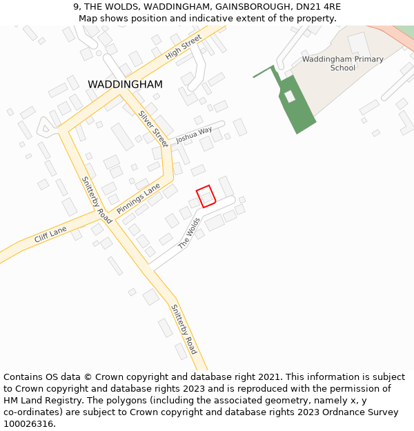 9, THE WOLDS, WADDINGHAM, GAINSBOROUGH, DN21 4RE: Location map and indicative extent of plot