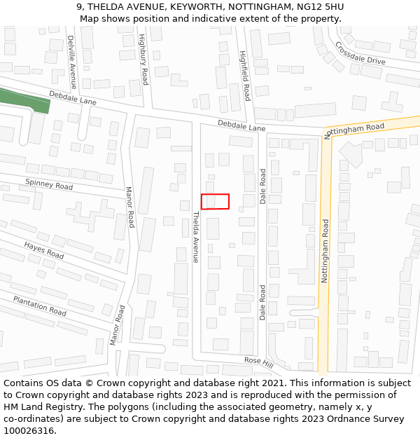 9, THELDA AVENUE, KEYWORTH, NOTTINGHAM, NG12 5HU: Location map and indicative extent of plot