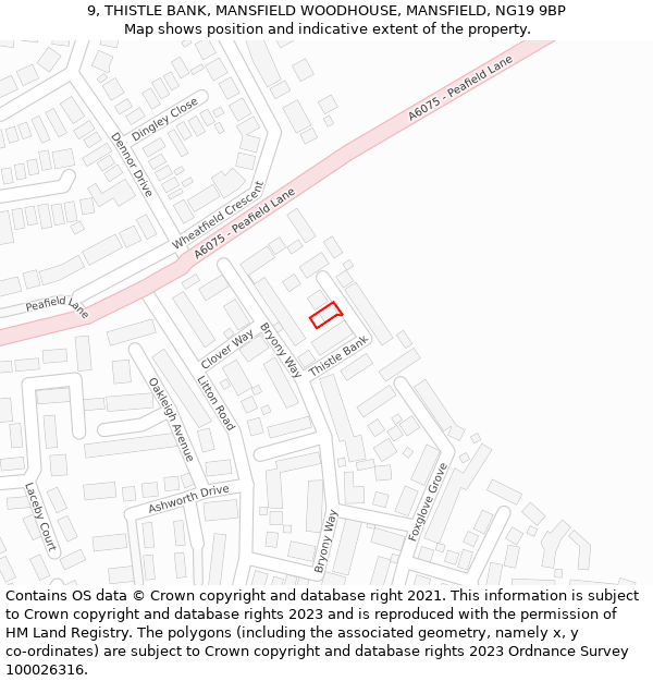 9, THISTLE BANK, MANSFIELD WOODHOUSE, MANSFIELD, NG19 9BP: Location map and indicative extent of plot