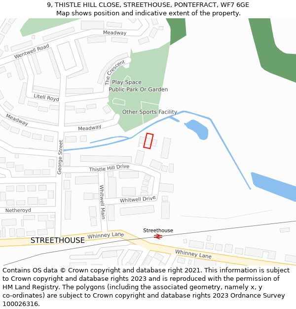 9, THISTLE HILL CLOSE, STREETHOUSE, PONTEFRACT, WF7 6GE: Location map and indicative extent of plot