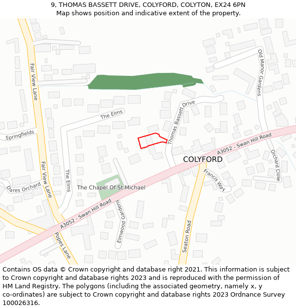 9, THOMAS BASSETT DRIVE, COLYFORD, COLYTON, EX24 6PN: Location map and indicative extent of plot