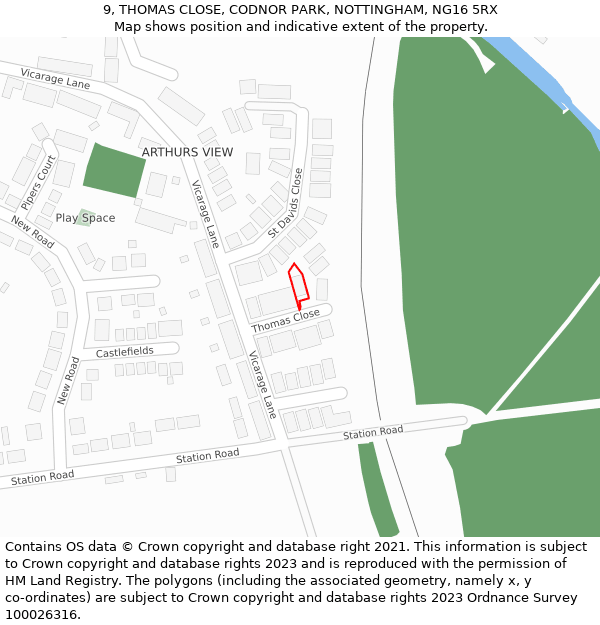 9, THOMAS CLOSE, CODNOR PARK, NOTTINGHAM, NG16 5RX: Location map and indicative extent of plot