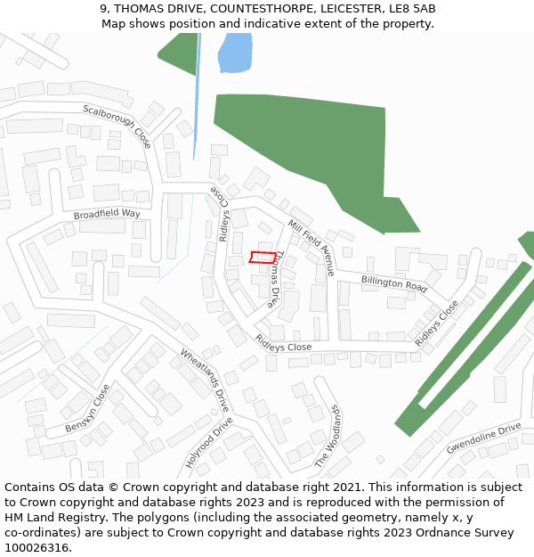 9, THOMAS DRIVE, COUNTESTHORPE, LEICESTER, LE8 5AB: Location map and indicative extent of plot