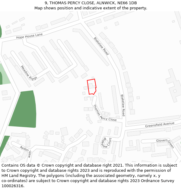 9, THOMAS PERCY CLOSE, ALNWICK, NE66 1DB: Location map and indicative extent of plot