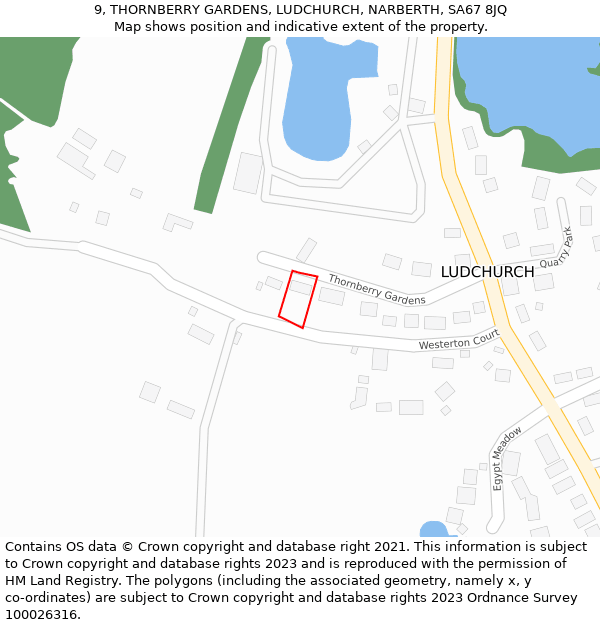 9, THORNBERRY GARDENS, LUDCHURCH, NARBERTH, SA67 8JQ: Location map and indicative extent of plot