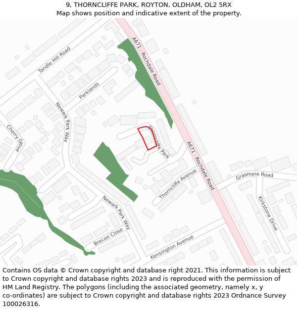 9, THORNCLIFFE PARK, ROYTON, OLDHAM, OL2 5RX: Location map and indicative extent of plot