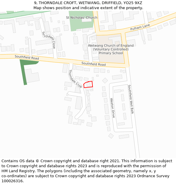 9, THORNDALE CROFT, WETWANG, DRIFFIELD, YO25 9XZ: Location map and indicative extent of plot