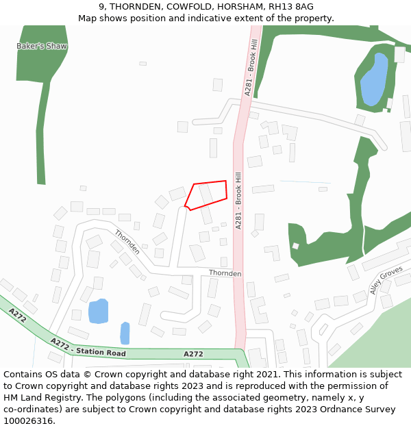 9, THORNDEN, COWFOLD, HORSHAM, RH13 8AG: Location map and indicative extent of plot
