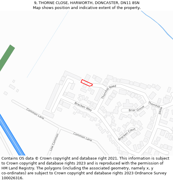 9, THORNE CLOSE, HARWORTH, DONCASTER, DN11 8SN: Location map and indicative extent of plot