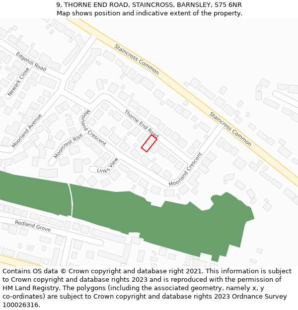 9, THORNE END ROAD, STAINCROSS, BARNSLEY, S75 6NR: Location map and indicative extent of plot