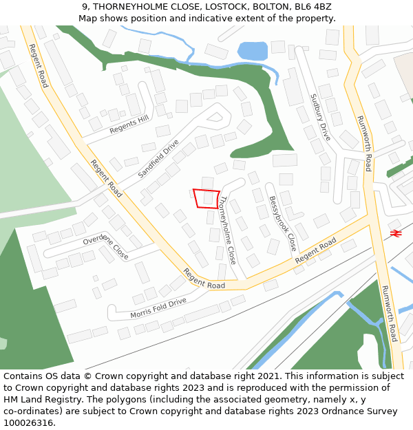 9, THORNEYHOLME CLOSE, LOSTOCK, BOLTON, BL6 4BZ: Location map and indicative extent of plot