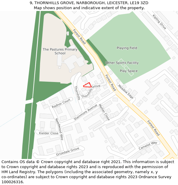 9, THORNHILLS GROVE, NARBOROUGH, LEICESTER, LE19 3ZD: Location map and indicative extent of plot