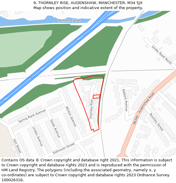 9, THORNLEY RISE, AUDENSHAW, MANCHESTER, M34 5JX: Location map and indicative extent of plot