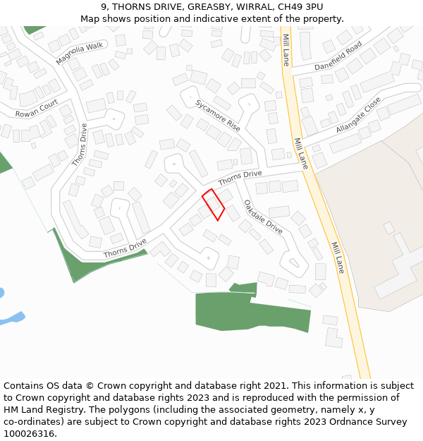 9, THORNS DRIVE, GREASBY, WIRRAL, CH49 3PU: Location map and indicative extent of plot