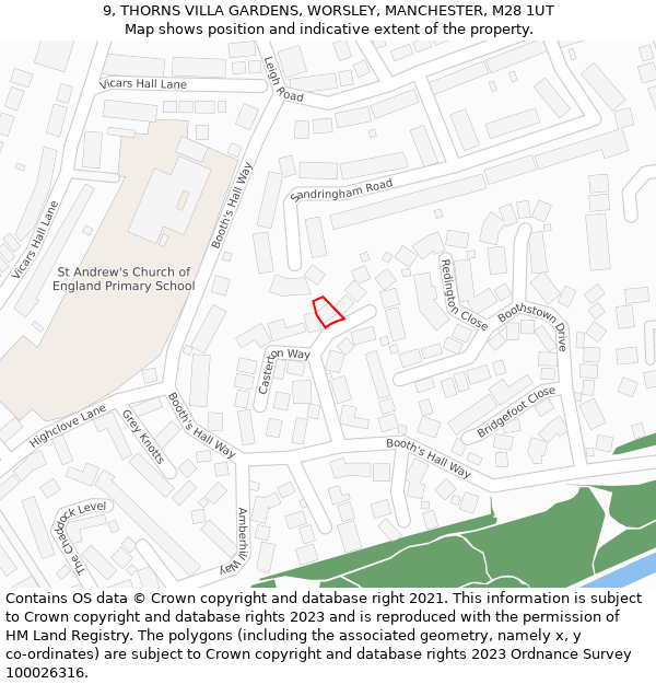 9, THORNS VILLA GARDENS, WORSLEY, MANCHESTER, M28 1UT: Location map and indicative extent of plot