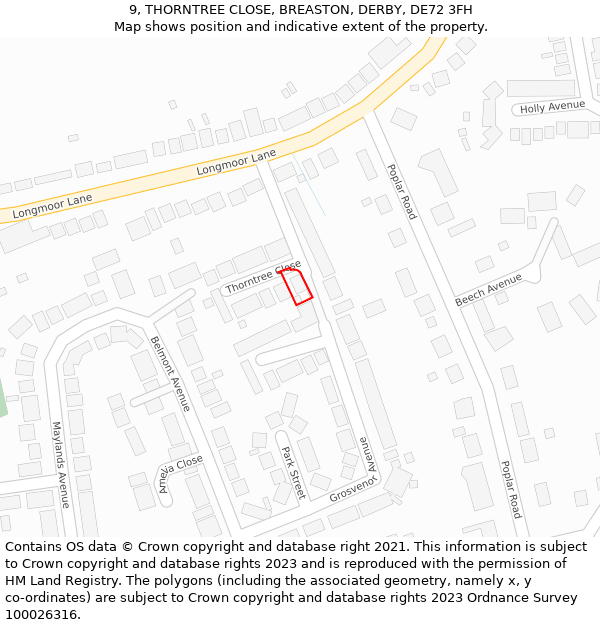 9, THORNTREE CLOSE, BREASTON, DERBY, DE72 3FH: Location map and indicative extent of plot