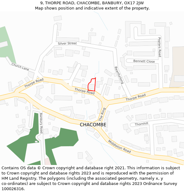 9, THORPE ROAD, CHACOMBE, BANBURY, OX17 2JW: Location map and indicative extent of plot
