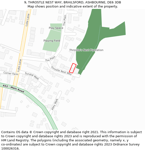 9, THROSTLE NEST WAY, BRAILSFORD, ASHBOURNE, DE6 3DB: Location map and indicative extent of plot