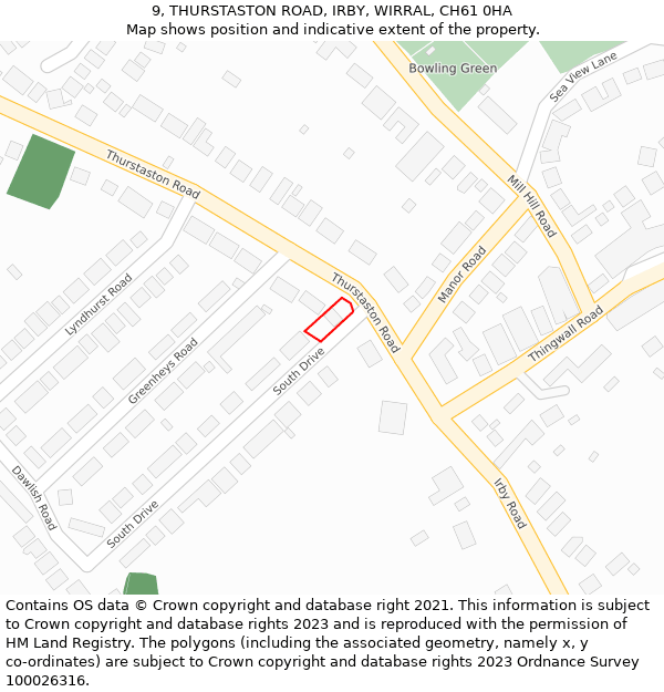 9, THURSTASTON ROAD, IRBY, WIRRAL, CH61 0HA: Location map and indicative extent of plot