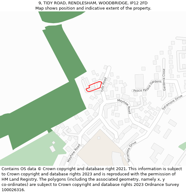 9, TIDY ROAD, RENDLESHAM, WOODBRIDGE, IP12 2FD: Location map and indicative extent of plot