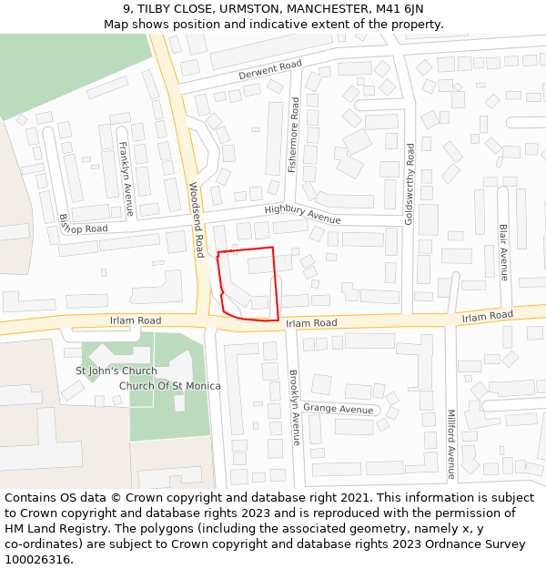 9, TILBY CLOSE, URMSTON, MANCHESTER, M41 6JN: Location map and indicative extent of plot