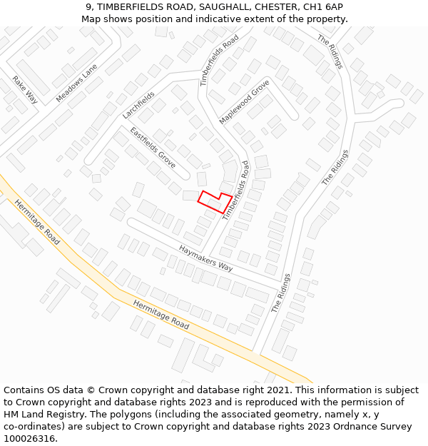 9, TIMBERFIELDS ROAD, SAUGHALL, CHESTER, CH1 6AP: Location map and indicative extent of plot