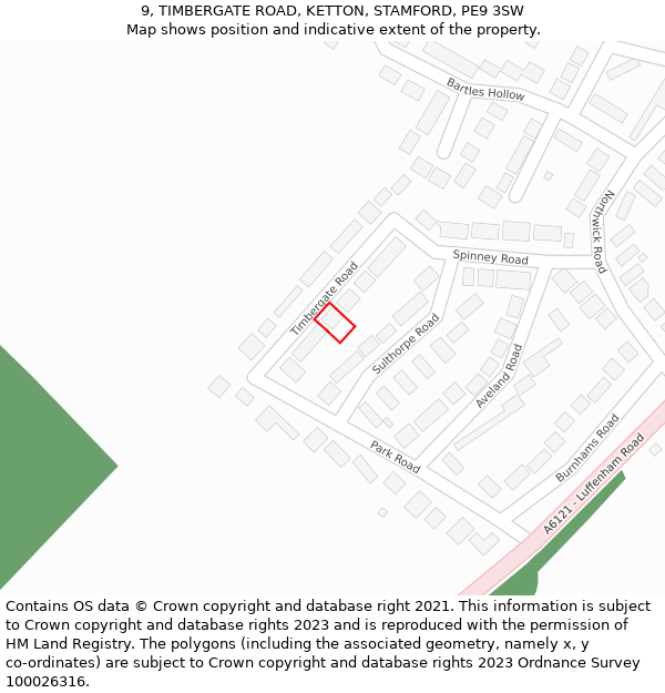 9, TIMBERGATE ROAD, KETTON, STAMFORD, PE9 3SW: Location map and indicative extent of plot