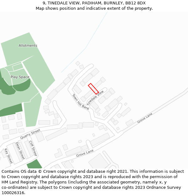 9, TINEDALE VIEW, PADIHAM, BURNLEY, BB12 8DX: Location map and indicative extent of plot