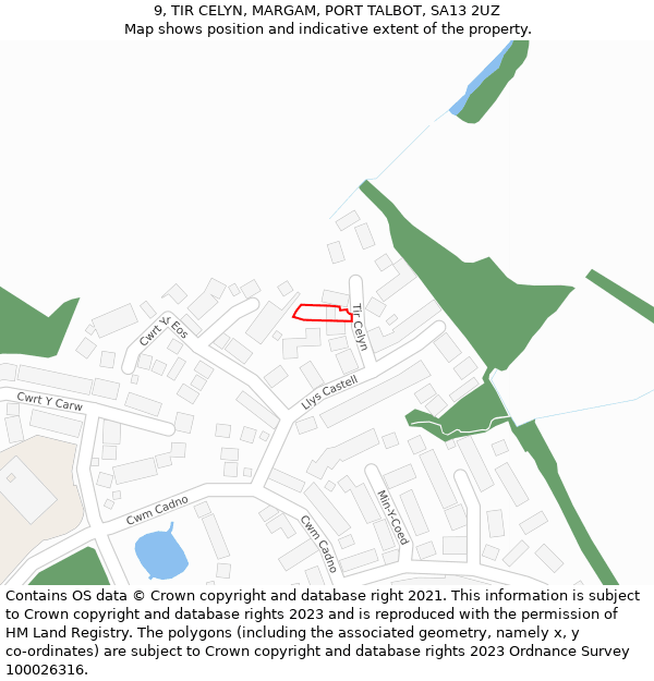 9, TIR CELYN, MARGAM, PORT TALBOT, SA13 2UZ: Location map and indicative extent of plot