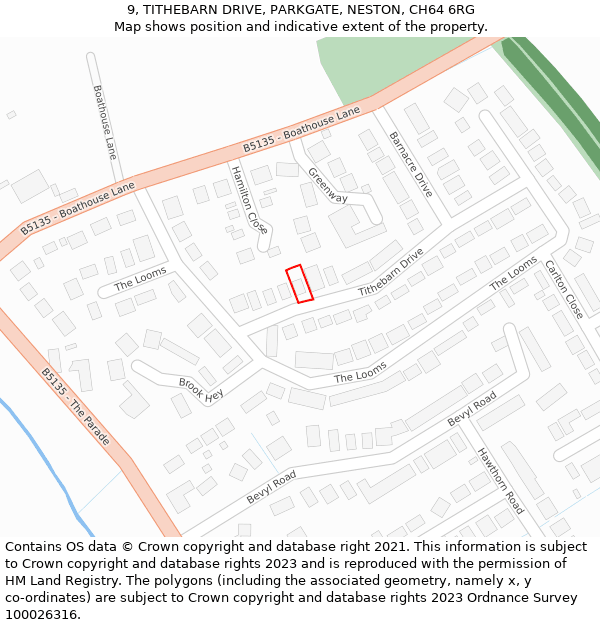 9, TITHEBARN DRIVE, PARKGATE, NESTON, CH64 6RG: Location map and indicative extent of plot