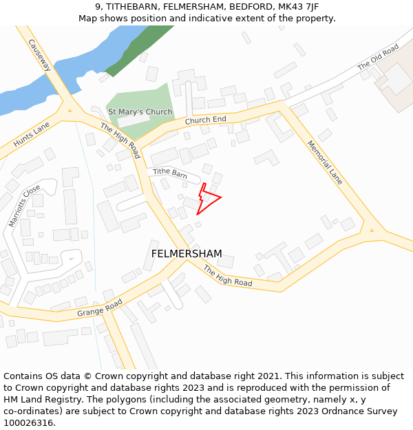 9, TITHEBARN, FELMERSHAM, BEDFORD, MK43 7JF: Location map and indicative extent of plot