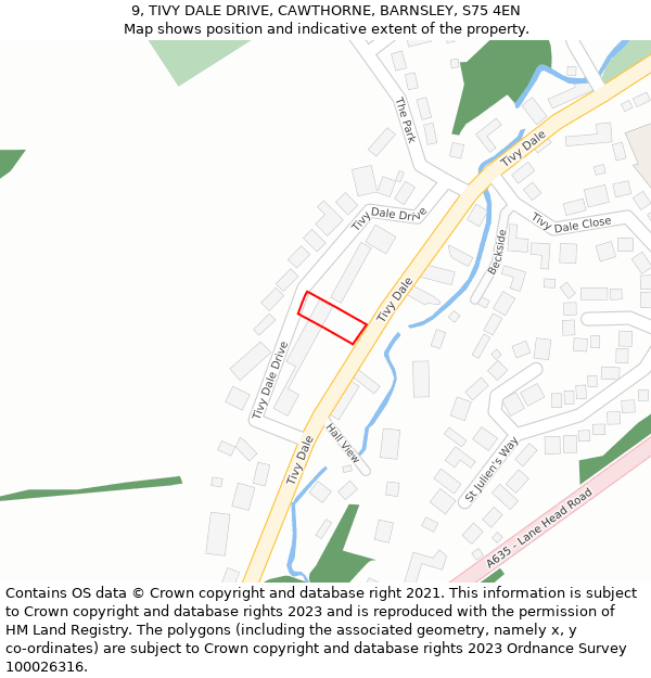 9, TIVY DALE DRIVE, CAWTHORNE, BARNSLEY, S75 4EN: Location map and indicative extent of plot