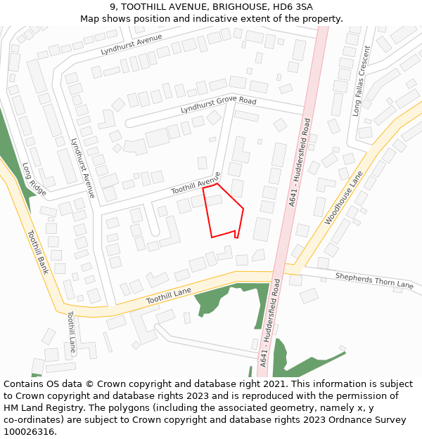 9, TOOTHILL AVENUE, BRIGHOUSE, HD6 3SA: Location map and indicative extent of plot