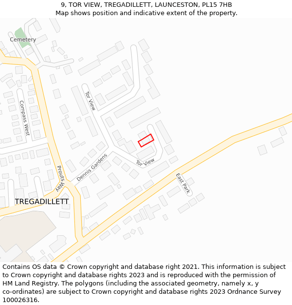 9, TOR VIEW, TREGADILLETT, LAUNCESTON, PL15 7HB: Location map and indicative extent of plot