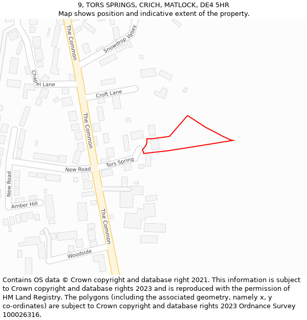 9, TORS SPRINGS, CRICH, MATLOCK, DE4 5HR: Location map and indicative extent of plot