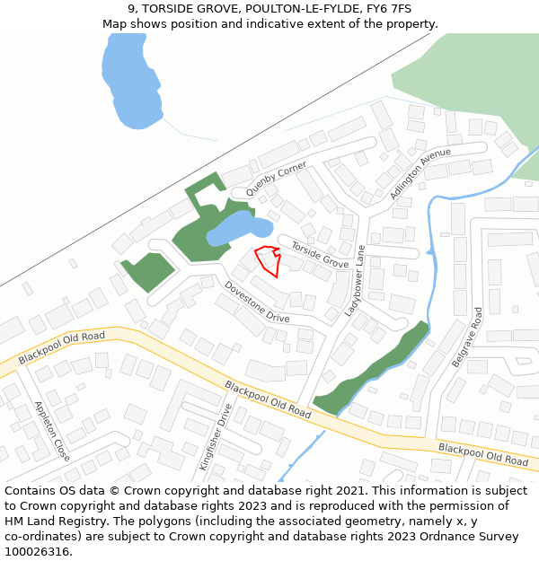 9, TORSIDE GROVE, POULTON-LE-FYLDE, FY6 7FS: Location map and indicative extent of plot