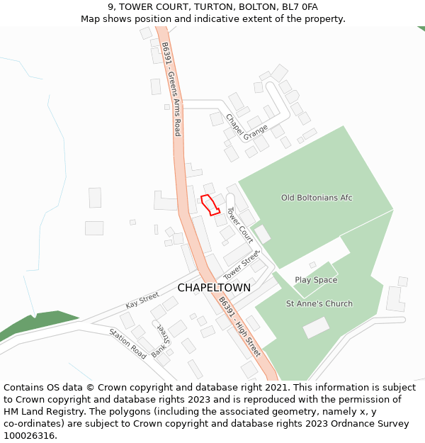 9, TOWER COURT, TURTON, BOLTON, BL7 0FA: Location map and indicative extent of plot