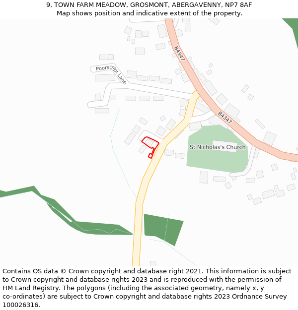 9, TOWN FARM MEADOW, GROSMONT, ABERGAVENNY, NP7 8AF: Location map and indicative extent of plot