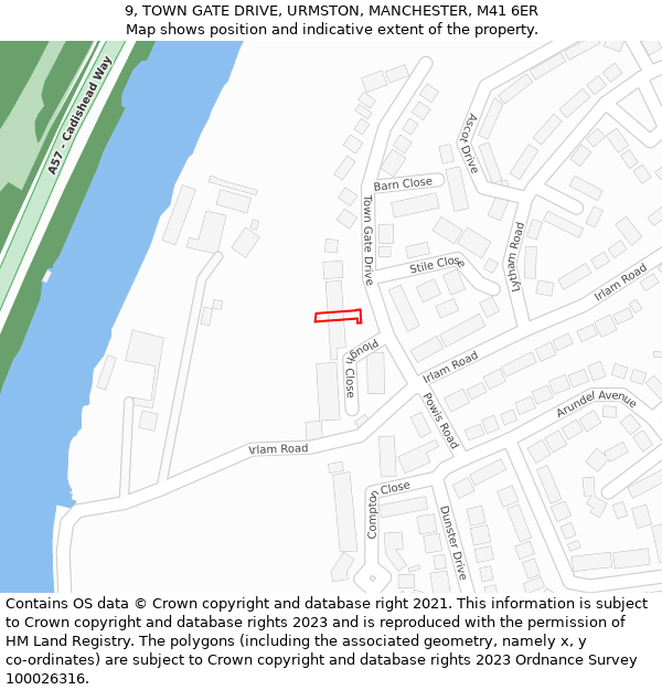 9, TOWN GATE DRIVE, URMSTON, MANCHESTER, M41 6ER: Location map and indicative extent of plot