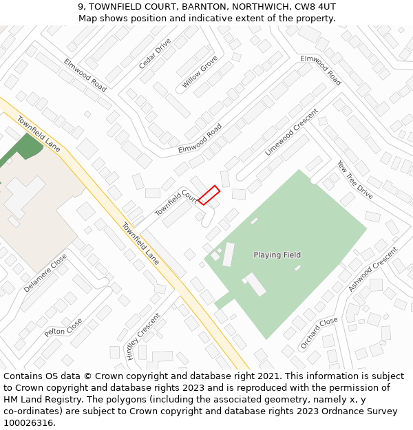 9, TOWNFIELD COURT, BARNTON, NORTHWICH, CW8 4UT: Location map and indicative extent of plot