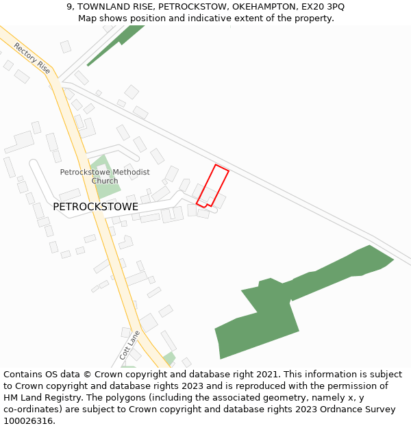 9, TOWNLAND RISE, PETROCKSTOW, OKEHAMPTON, EX20 3PQ: Location map and indicative extent of plot