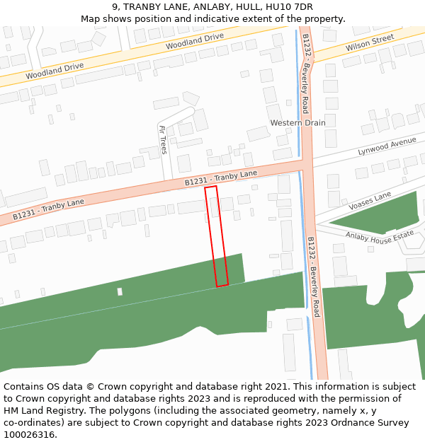 9, TRANBY LANE, ANLABY, HULL, HU10 7DR: Location map and indicative extent of plot